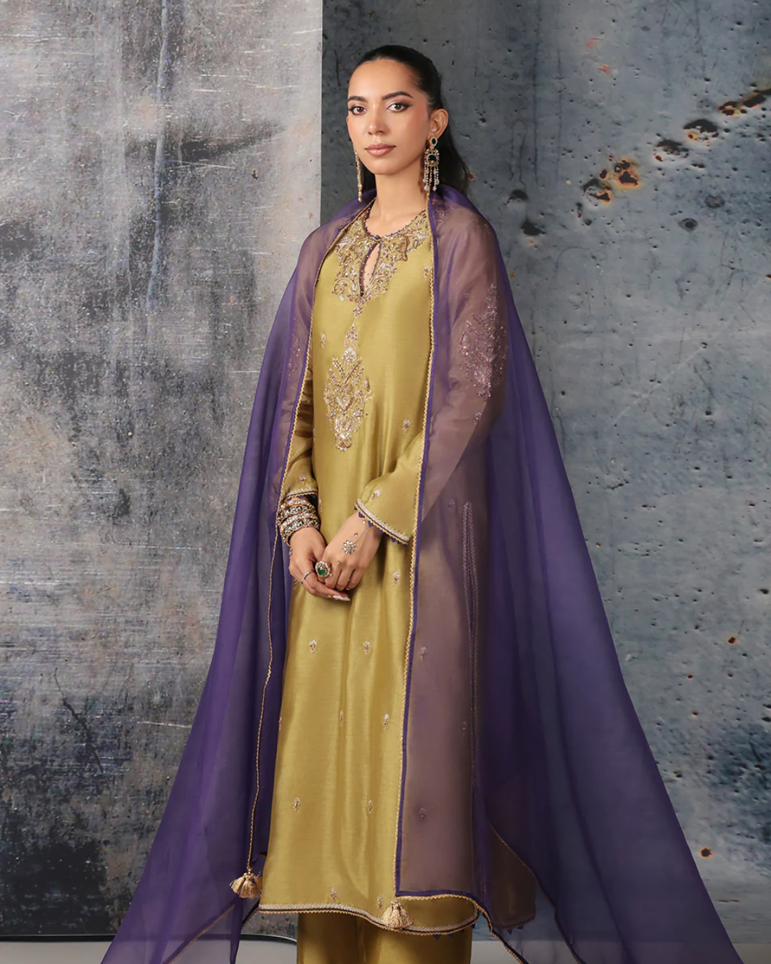 Niti Bothra - Mehrang Olive Green Straight Long Kurta Set