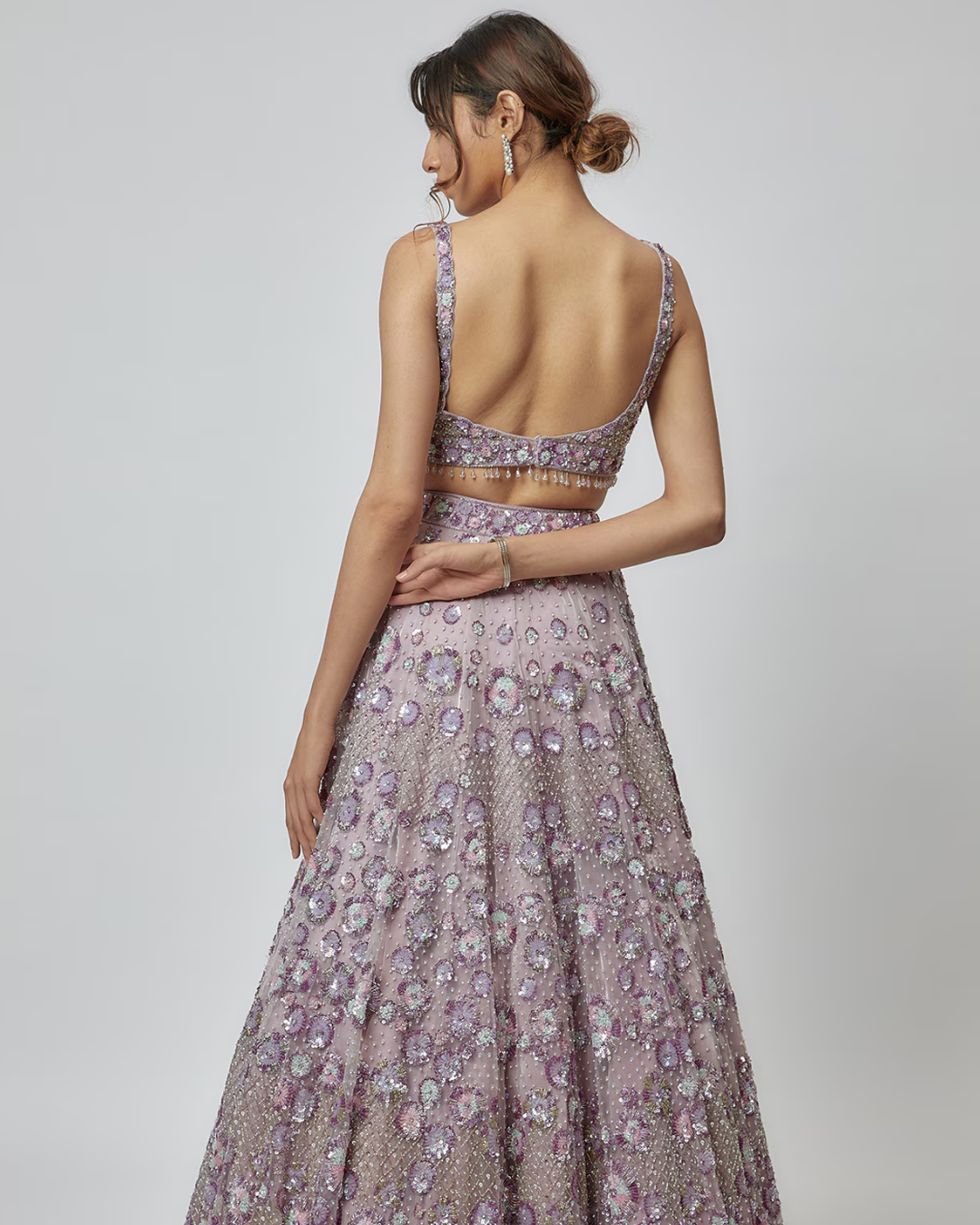Isa by Dolly Wahal - Lilac Net Embroidered Lehenga Set