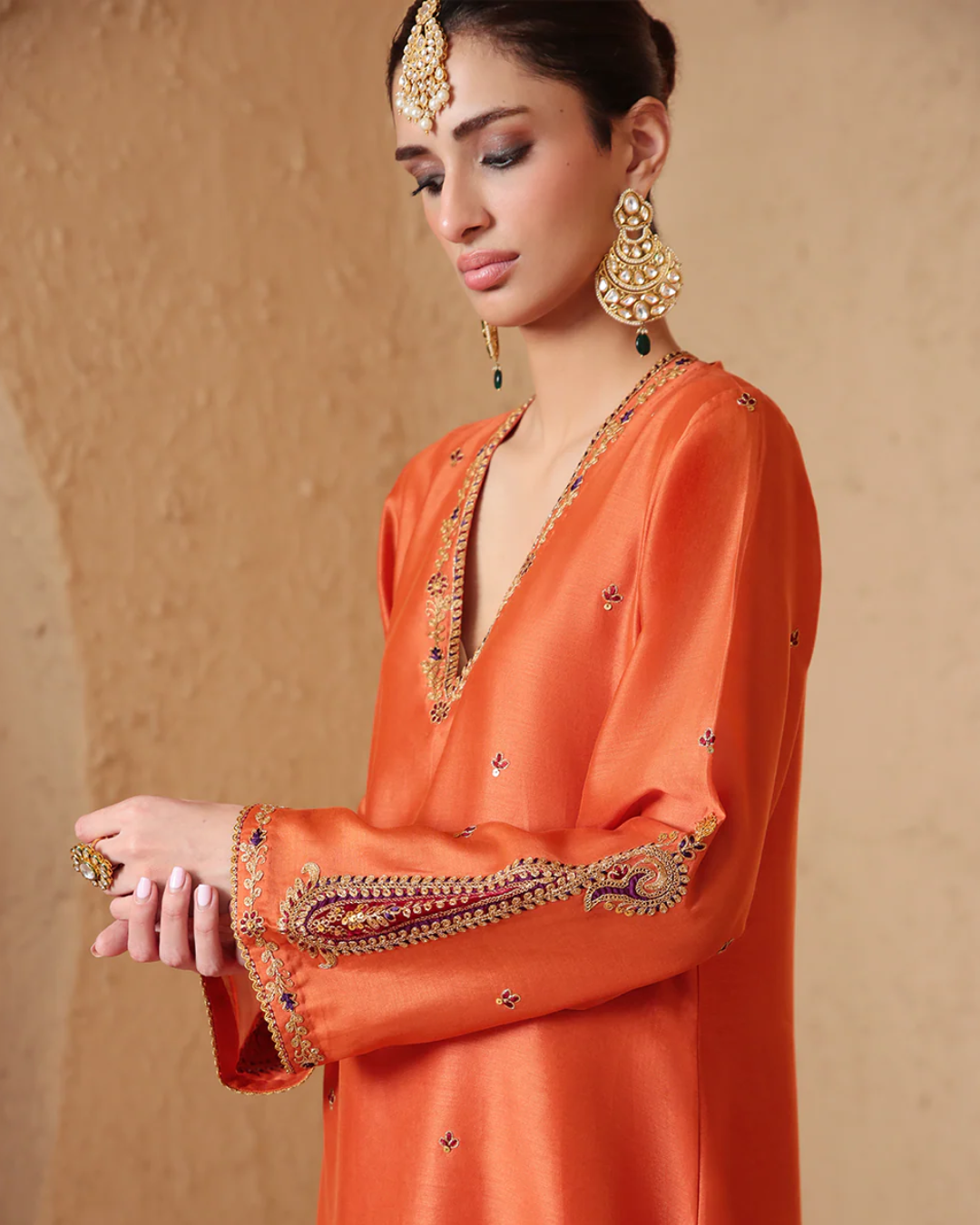 Niti Bothra - Mehrang Orange Applique Kurta Set