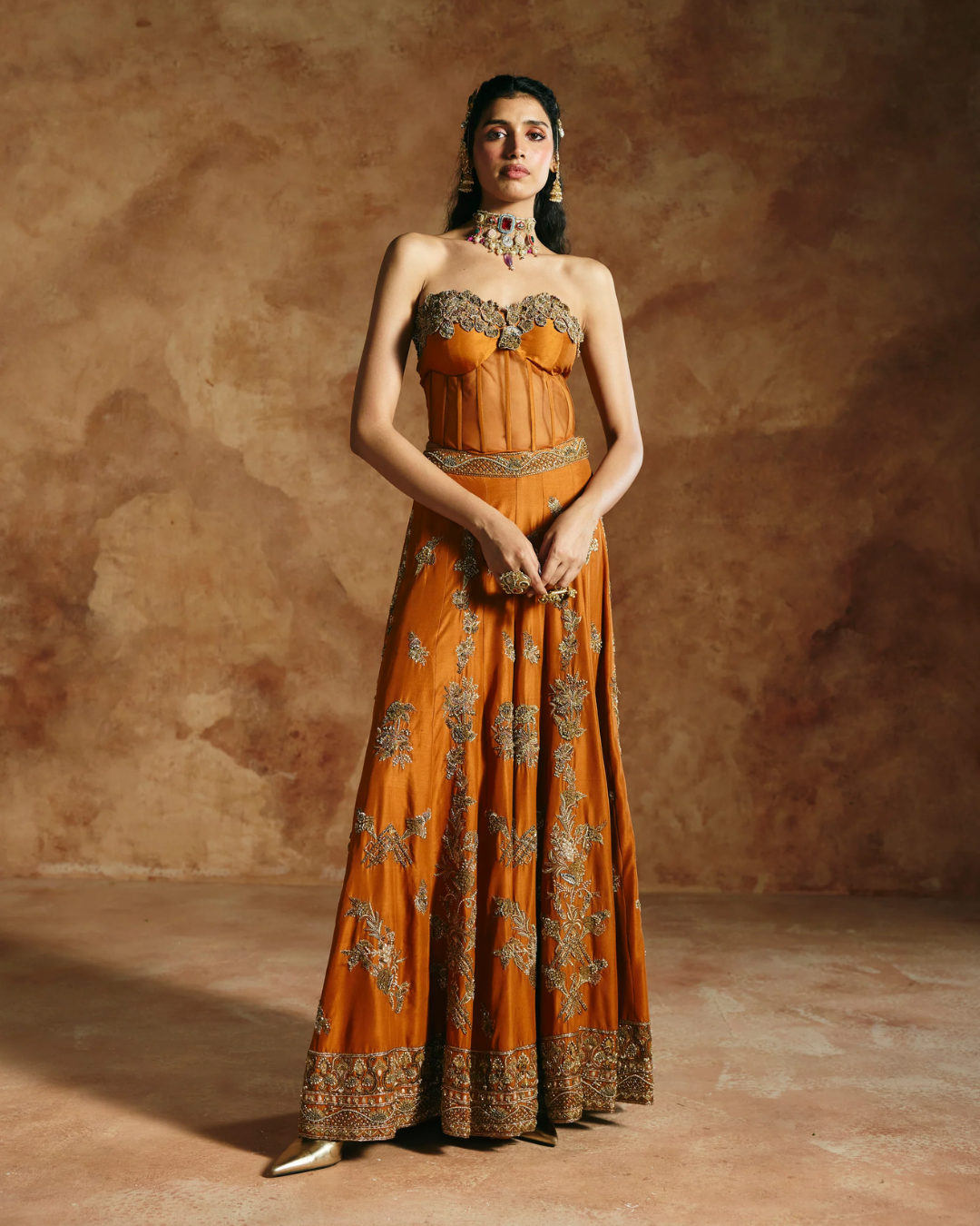 Aman Takyar - Orange Corset Sharara Set From Today's Sindh