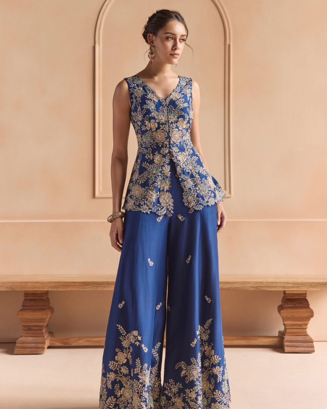 Osaa By Adarsh - French Navy Peplum Jacket Set From Off The Record