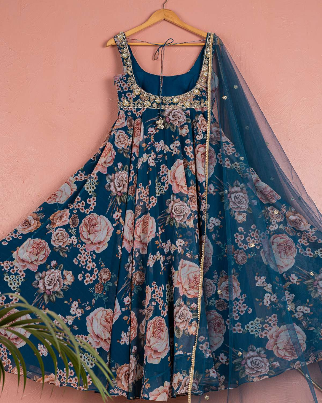 Anisha Shetty - Bahama Blue Floral Anarkali Set