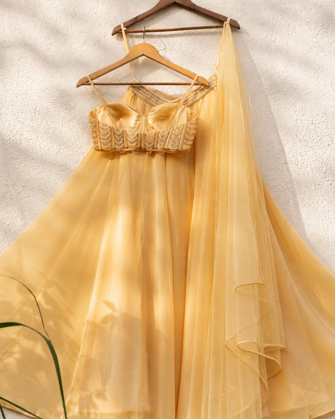 Anisha Shetty - Honey Yellow Pearl And Cutdana Blouse With Goergette Sharara