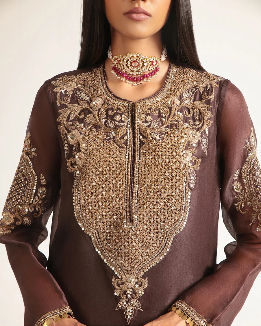Niti Bothra - Zar-Rang Brown Straight Kurta Set