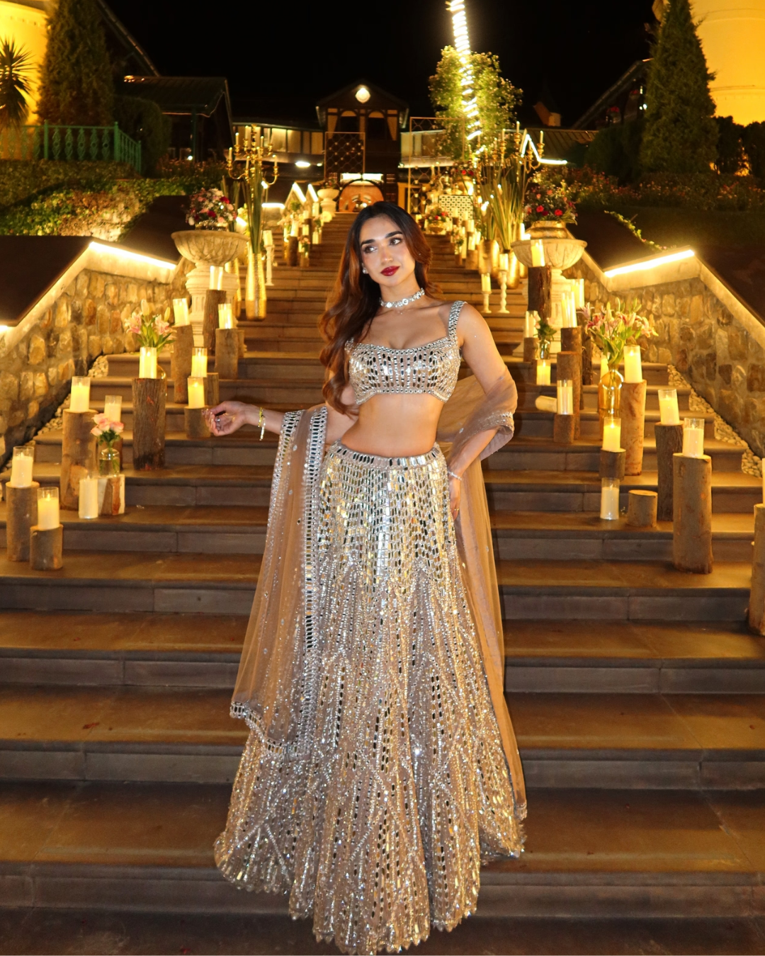 Isa by Dolly Wahal - Champagne Mirror Lehenga From Fiori