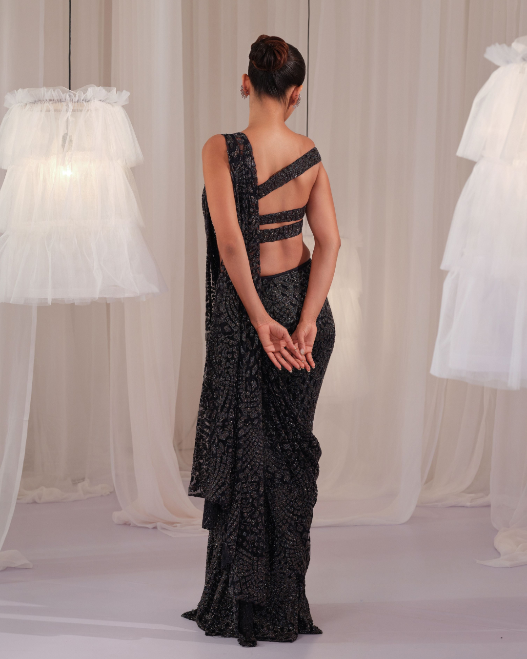 K&A By Karishma And Ashita - Navy Shimmery Draped Saree With Blouse From First Love