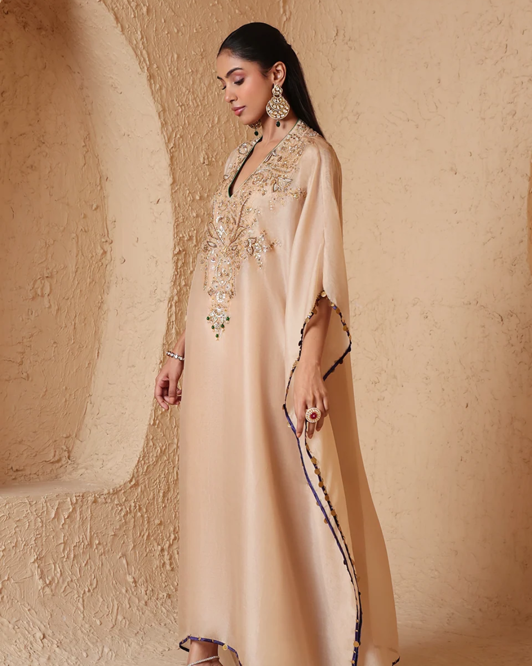 Niti Bothra - Zar-Rang Ivory Heavy Kaftan Set