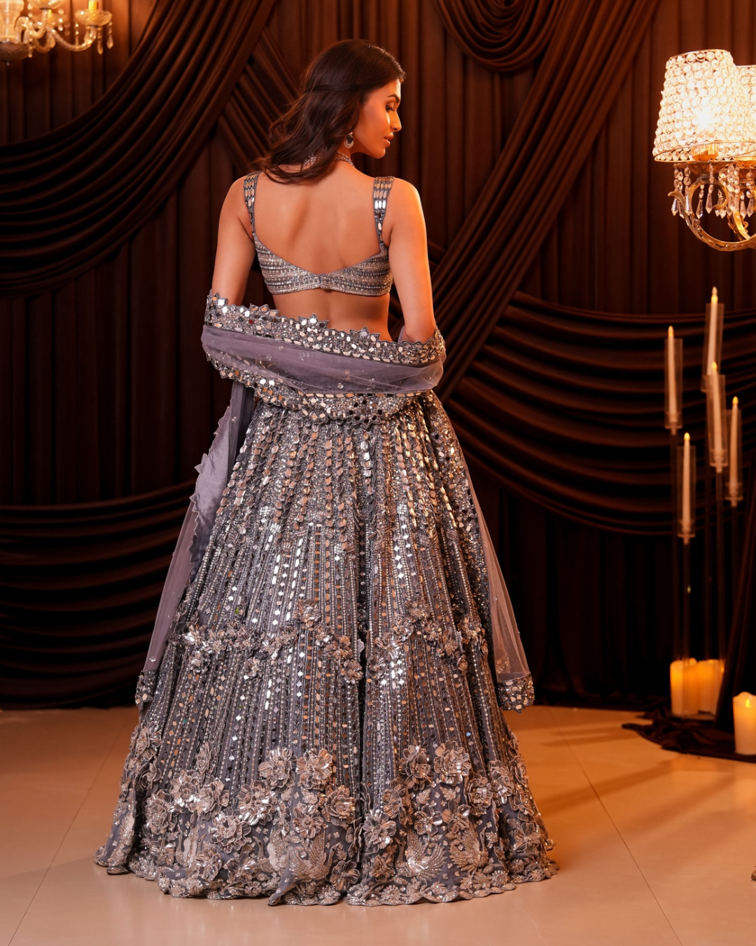 Isa by Dolly Wahal - Teal Mirror Lehenga From Ittara