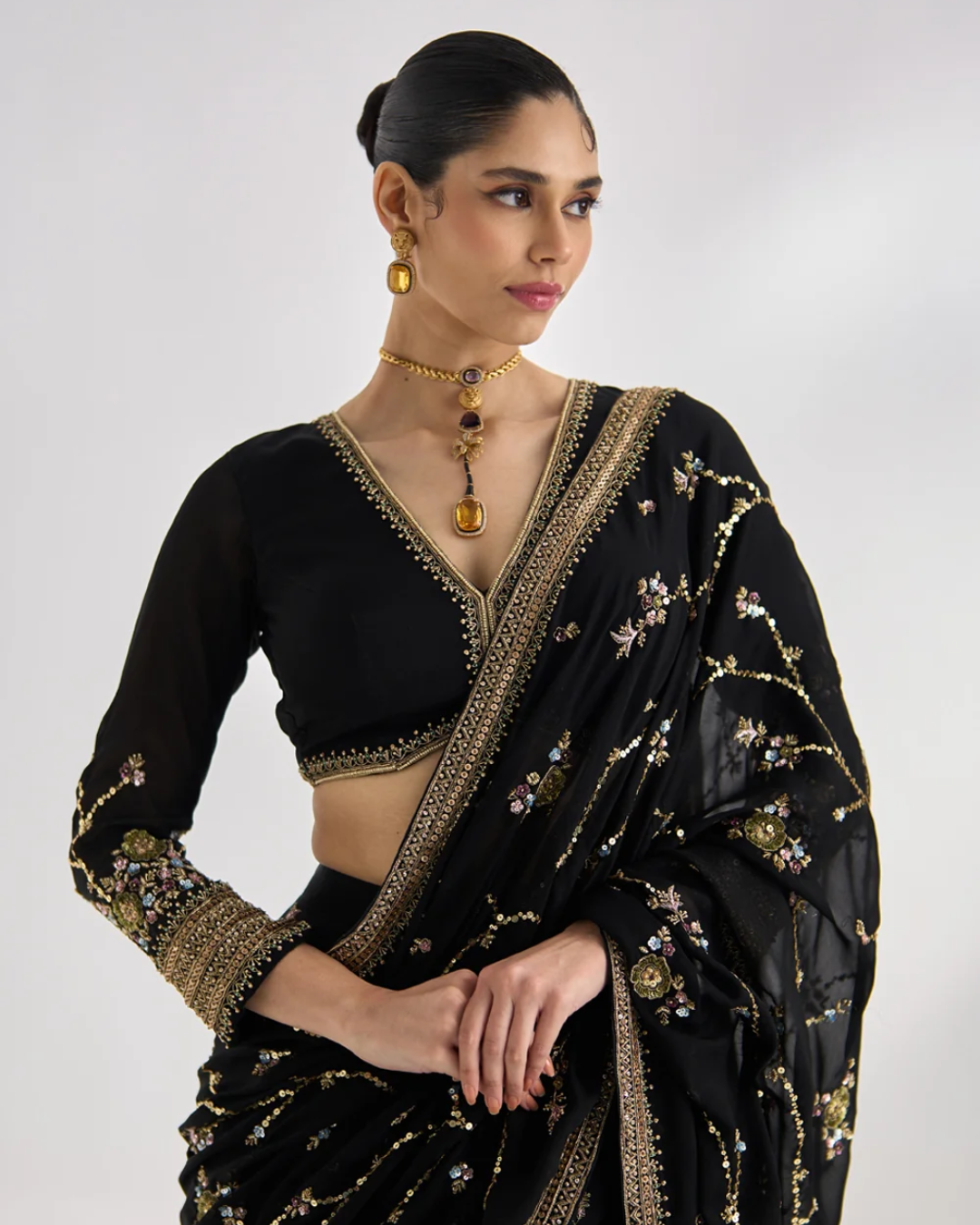 Prevasu - Black Georgette Lehenga Saree From Silsila