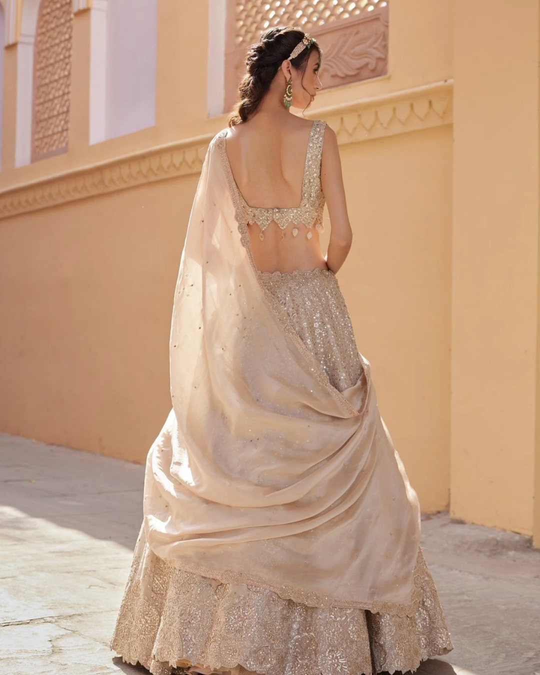 Osaa By Adarsh - Beige Champagne Embroidered Lehenga From RASM