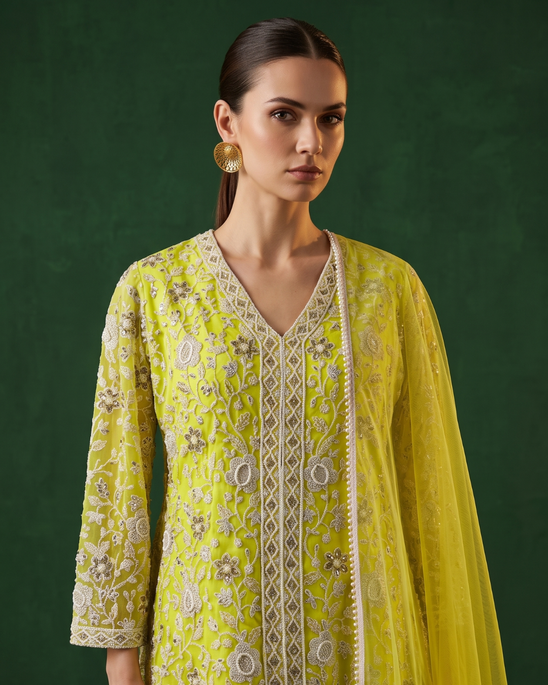 Basanti Kapde Aur Koffee - Lime Etoile Embroidered Sharara Set From Suits & Shararas
