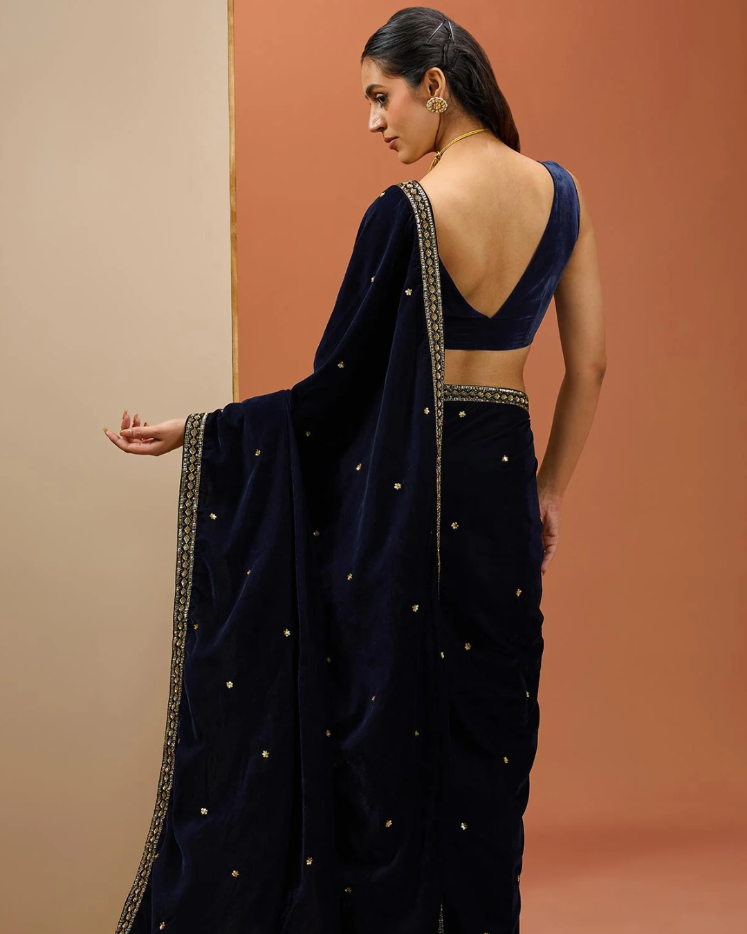 Esha Koul - Blue Velvet Saree Set From Noor
