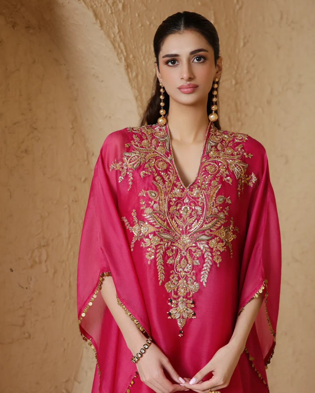 Niti Bothra - Zar-Rang Pink Heavy Kaftan Set