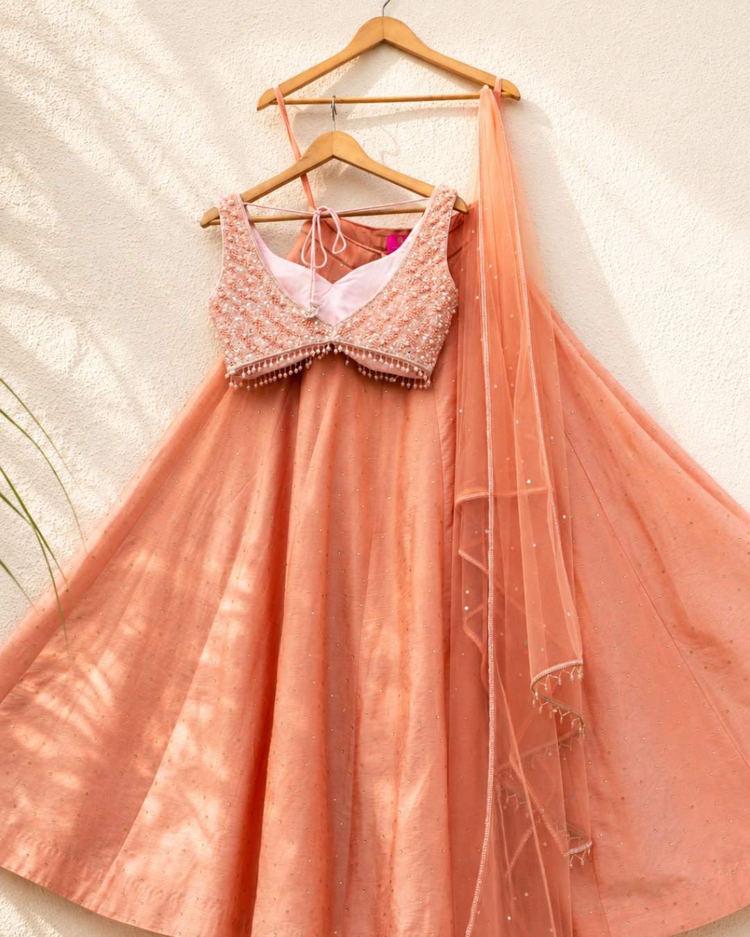 Anisha Shetty - Peach Stonework Lehenga With Peach Sequin Blouse Set
