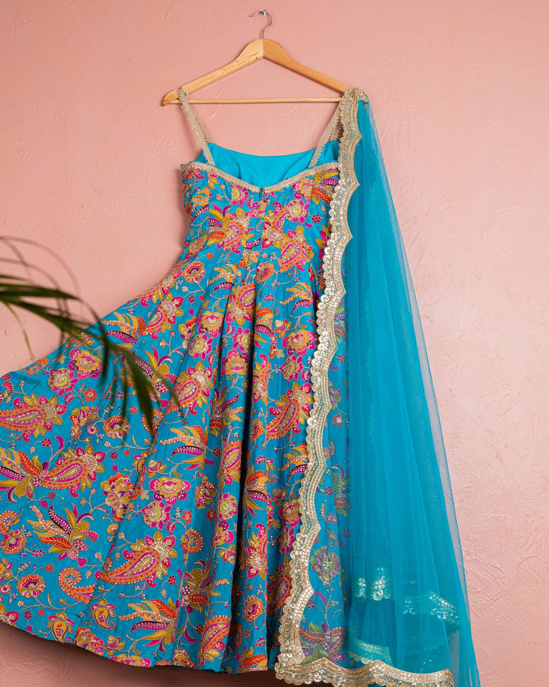 Anisha Shetty - Cerulean Blue Floral Bloom Anarkali Set