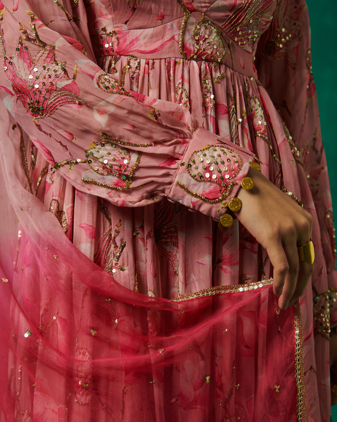 Sonali Bansal - Pink floral print anarkali and dupatta From Bageecha