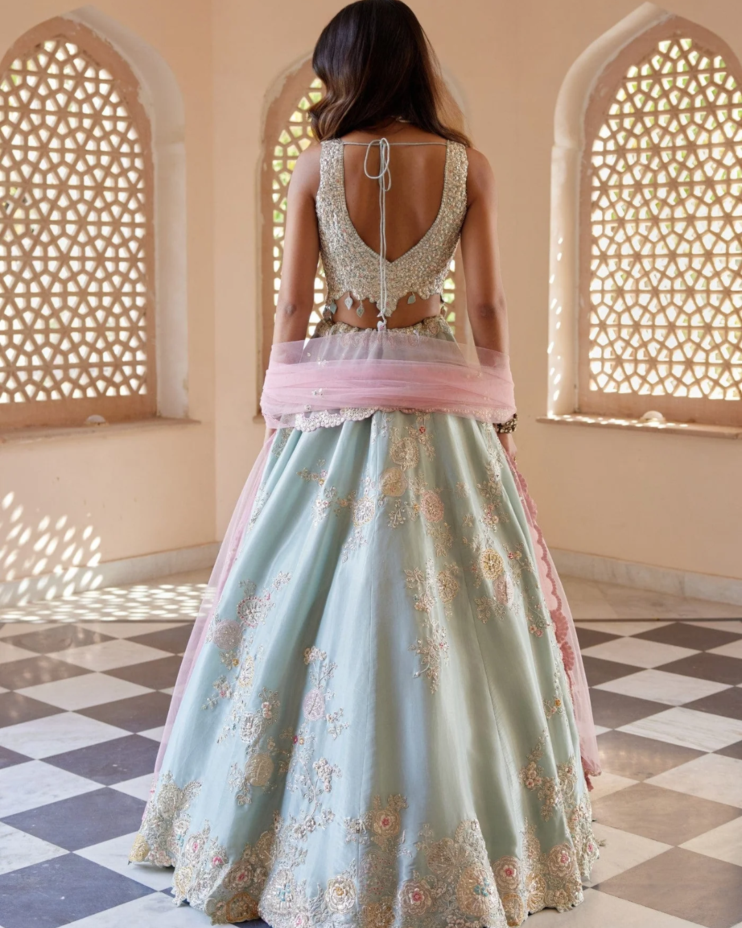 Osaa By Adarsh - Tea Green Embroidered Lehenga From RASM