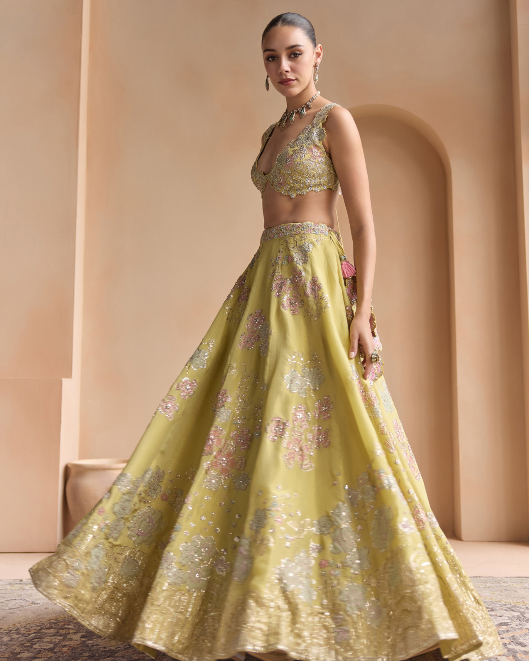 Osaa By Adarsh - Citrus Yellow Embroidered Lehenga Set From Off The Record