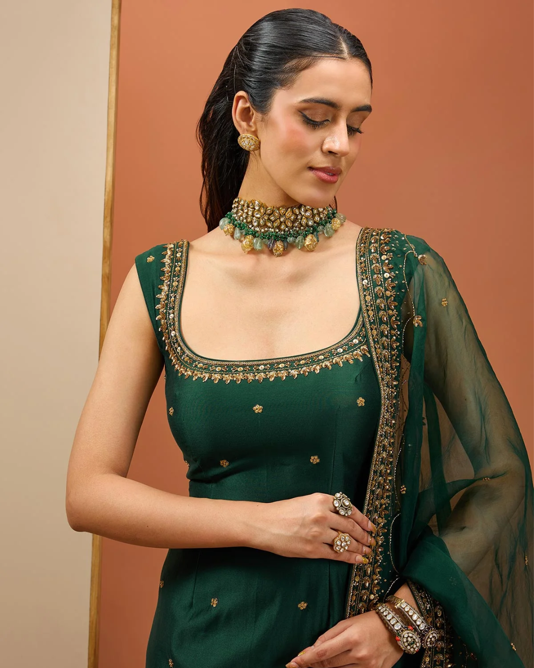 Esha Koul - Emerald Green Long Kurta Set From Noor