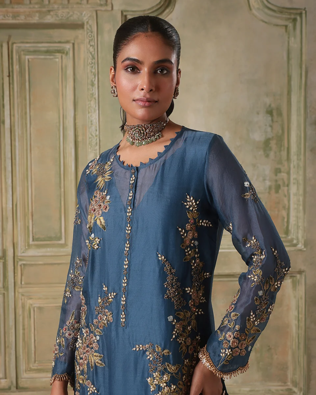 Niti Bothra - Zar-Rang Blue Multicolor Jaal Kurta Set