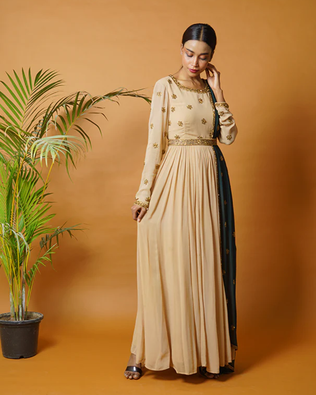 Sonali Bansal - Beige anarkali suit and waistbelt with green dupatta From Fiza
