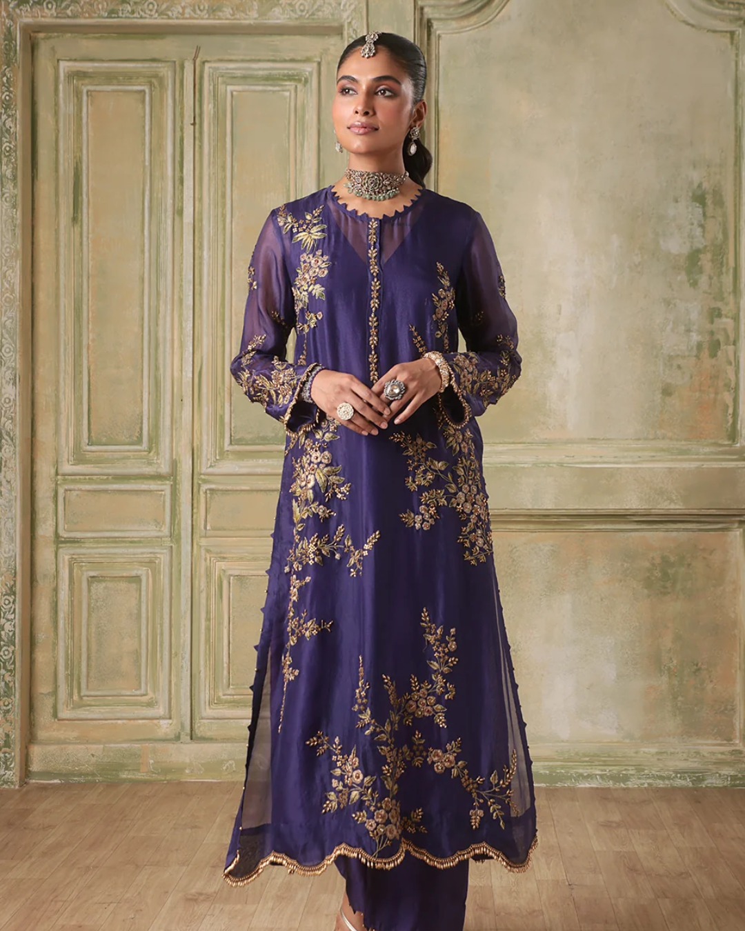 Niti Bothra - Zar-Rang Purple Multicolor Jaal Kurta Set
