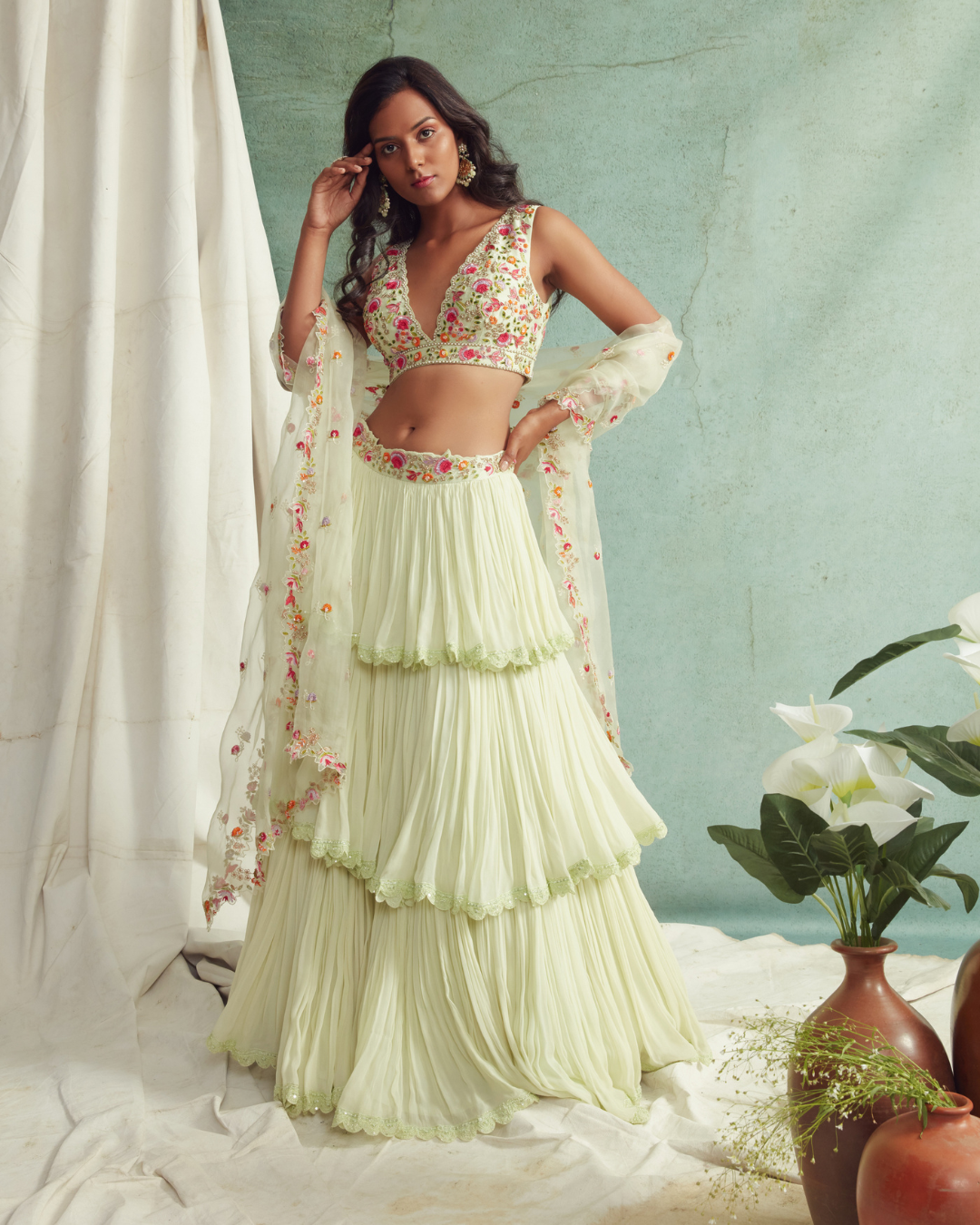 Priyanka Jain - Frilled Lehenga,Blouse And Cape From Love Of Tomorrow