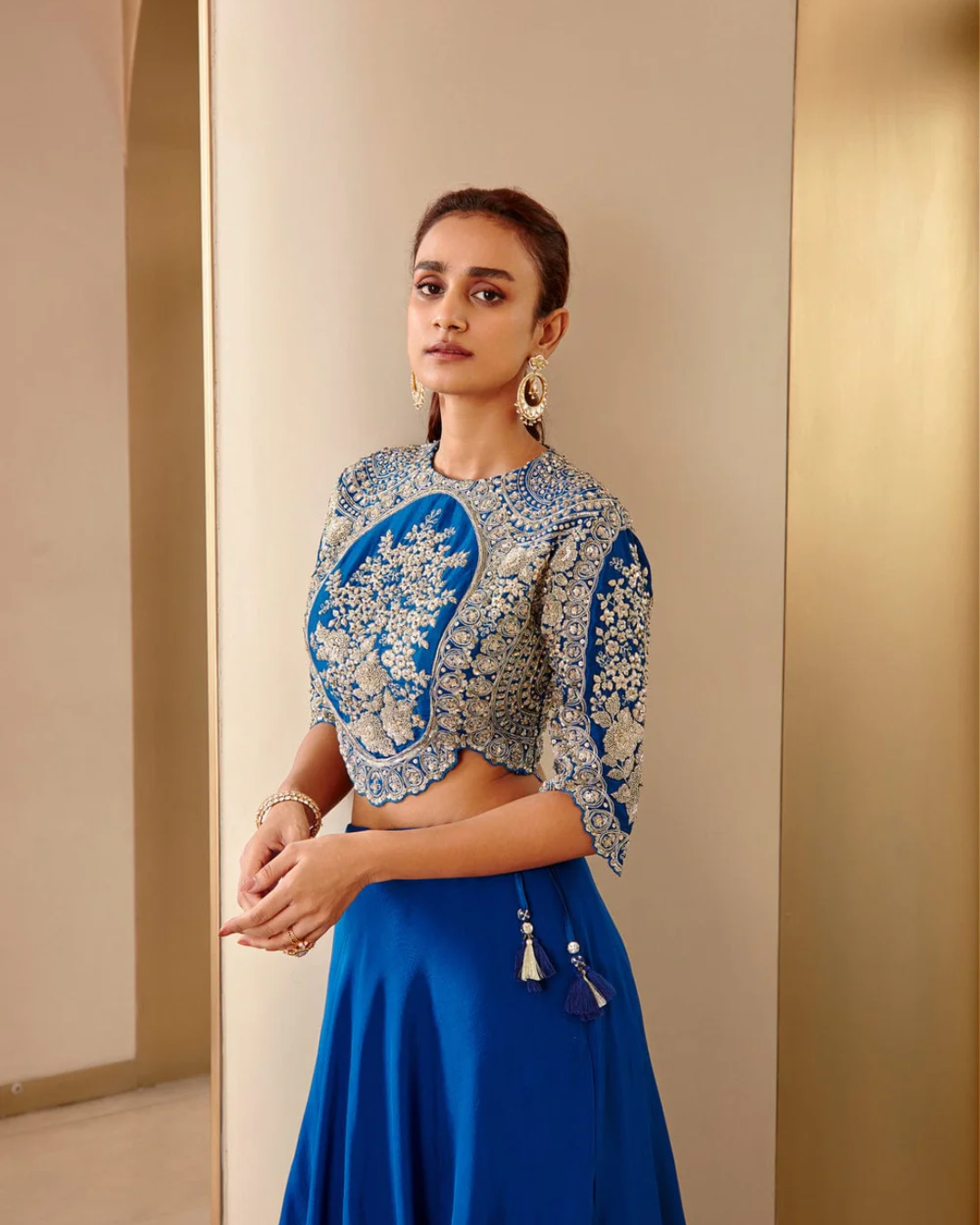Osaa By Adarsh - Jade Blue Embroidered Top and Assymetrical Skirt From RASM