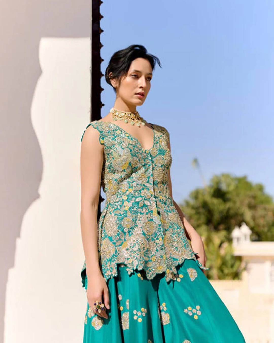 Osaa By Adarsh - Pine Green Peplum Garara Set From SAFAR