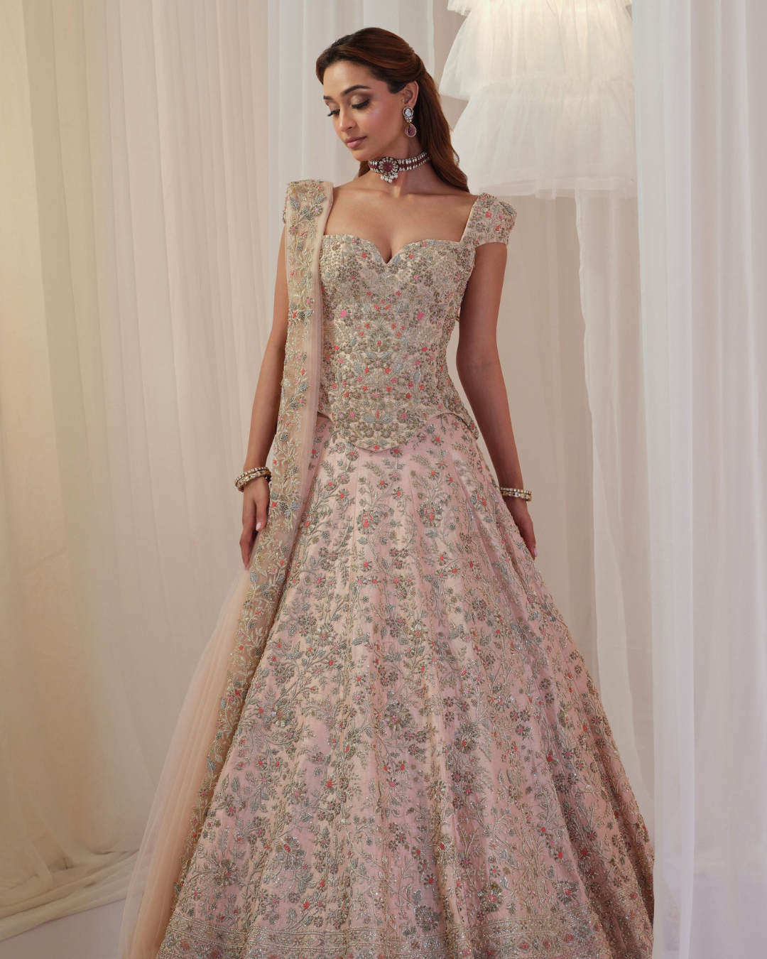 K&A By Karishma And Ashita - Blush Hand Embellished Corset With Lehenga & Dupatta From First Love