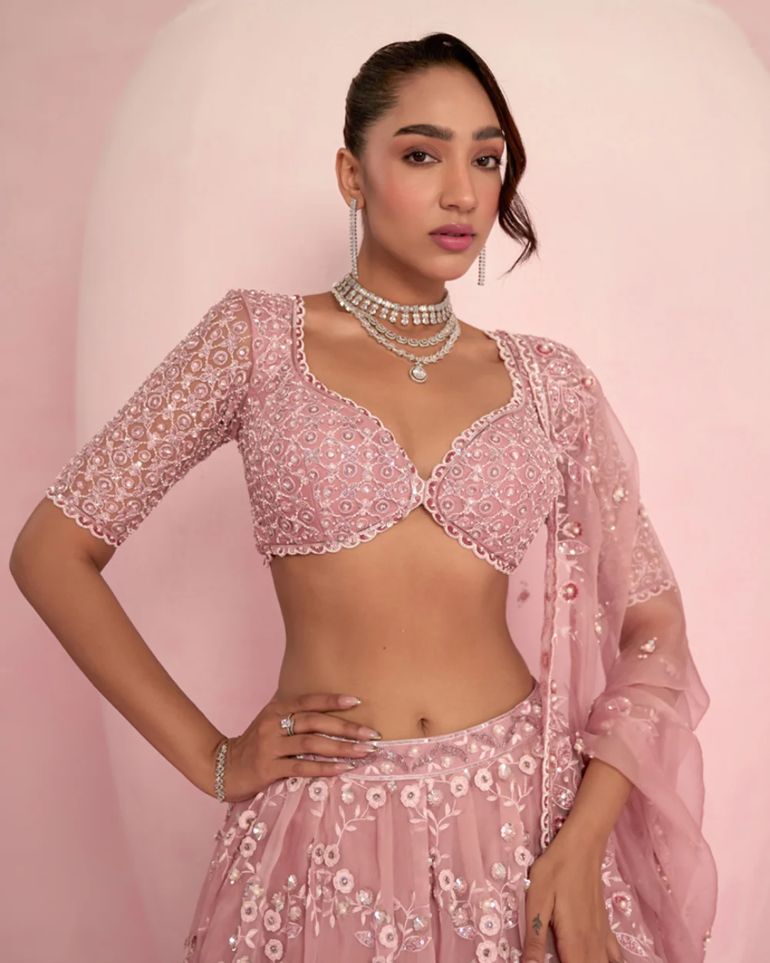Prevasu - Blush Pink Lehenga Set From Solene