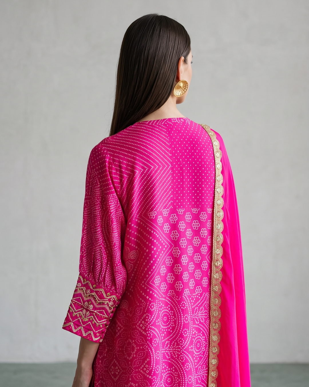 Basanti Kapde Aur Koffee - Rani-Pink Bandhej Kaftan Set From Suits & Shararas