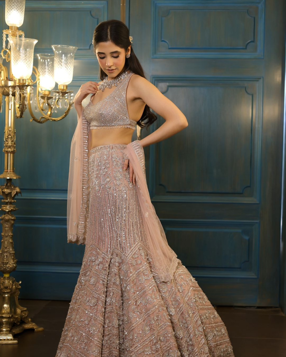 Isa by Dolly Wahal - Powder Pink Fishcut Lehenga From Fiza