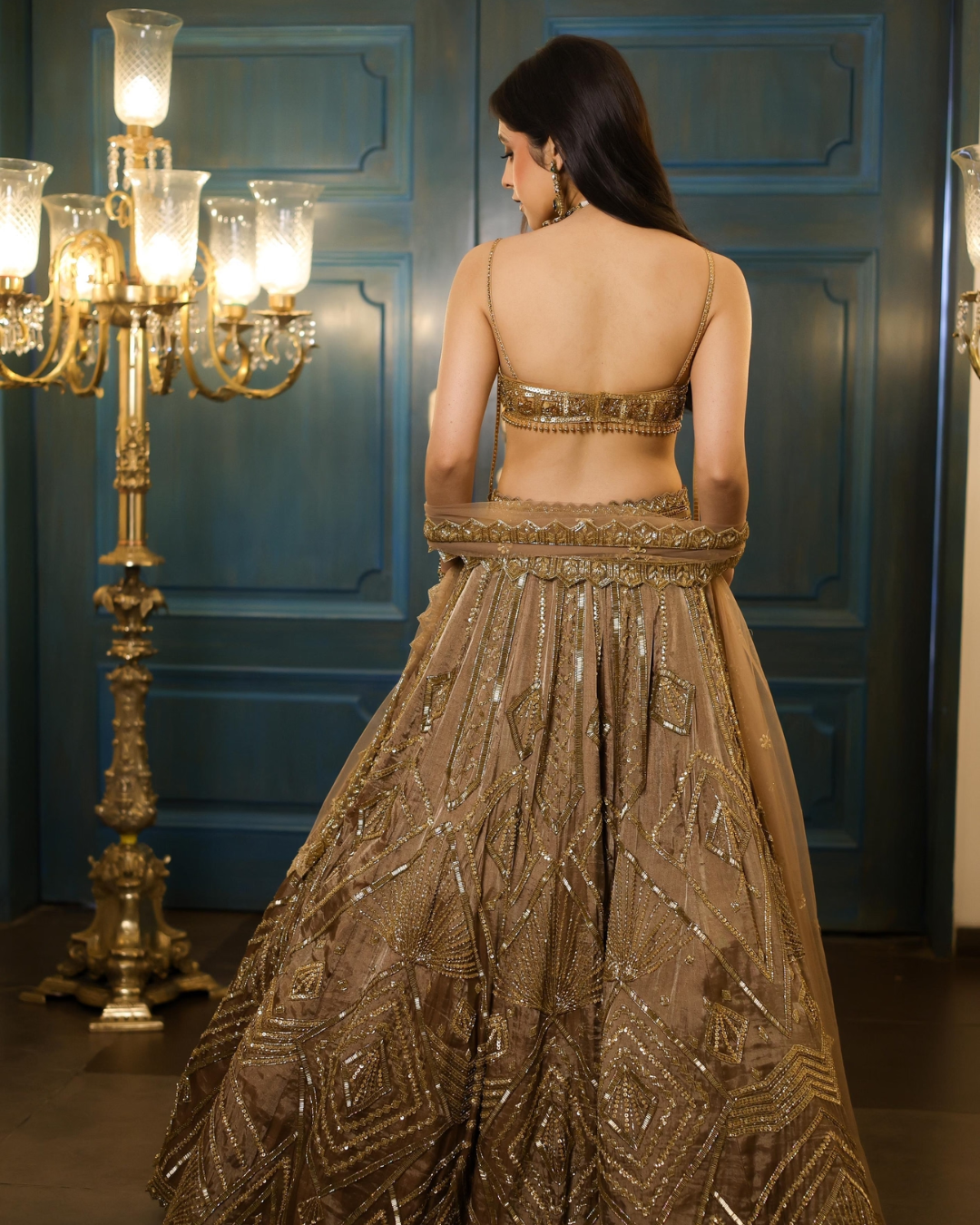 Isa by Dolly Wahal - Mocha Tissue Lehenga From Fiza