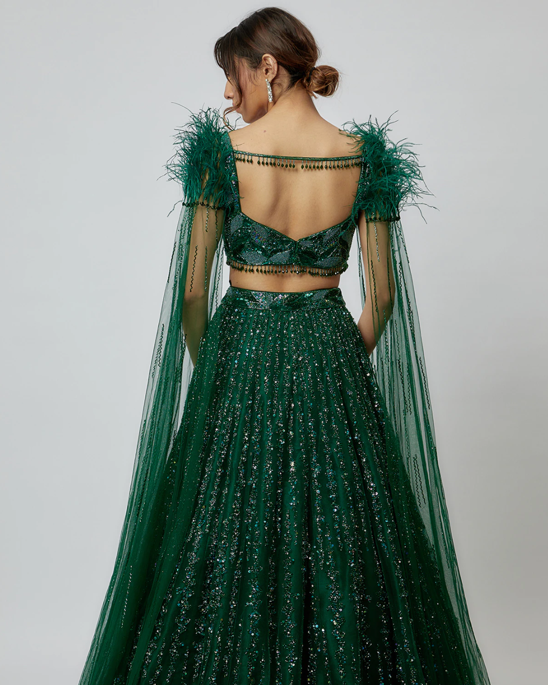 Isa by Dolly Wahal - Emerald Green Net Hand Embroidered Lehenga Set