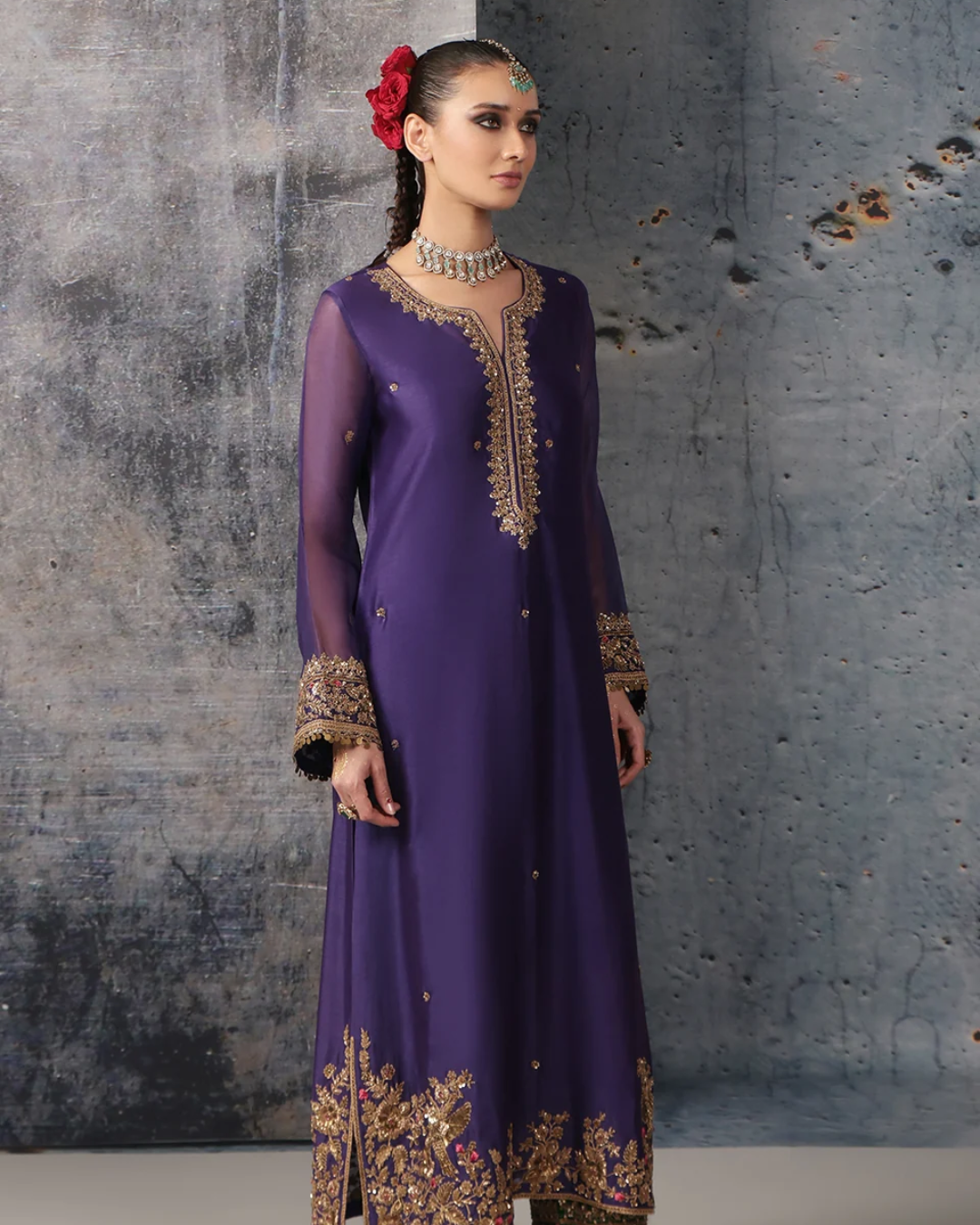 Niti Bothra - Zar-Rang Purple Straight Long Kurta Set