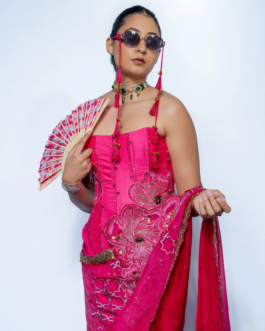 Rishi and Vibhuti - Fuschia Corset Saree From Rock & Roll