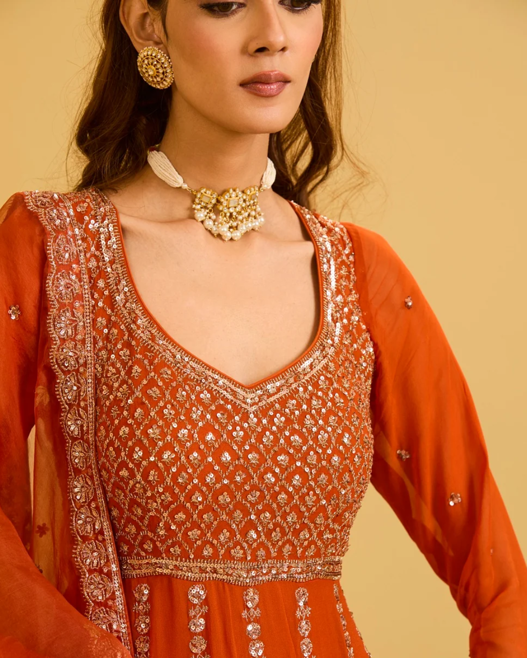 Esha Koul - Rust Anarkali Set From Naaz