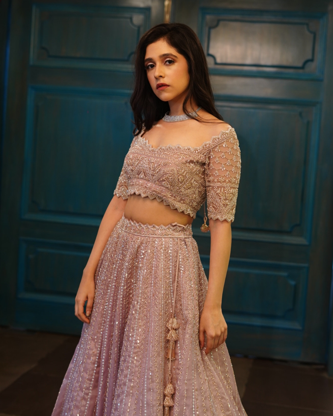 Isa by Dolly Wahal - Champagne Pink Lehenga From Athena