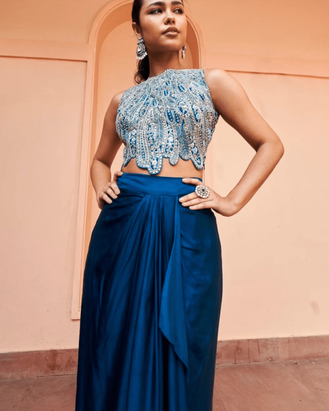 Osaa By Adarsh - Jade Blue Embroidered Top And Skirt From RASM