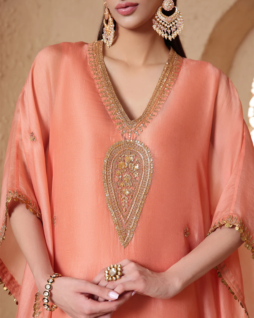 Niti Bothra - Mehrang Peach Kaftan Set