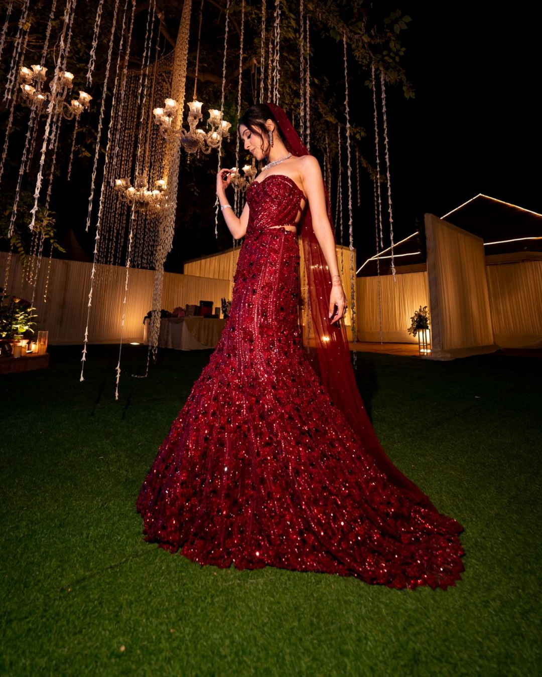 Isa by Dolly Wahal - Maroon Corset Fishcut Lehenga From Ittara
