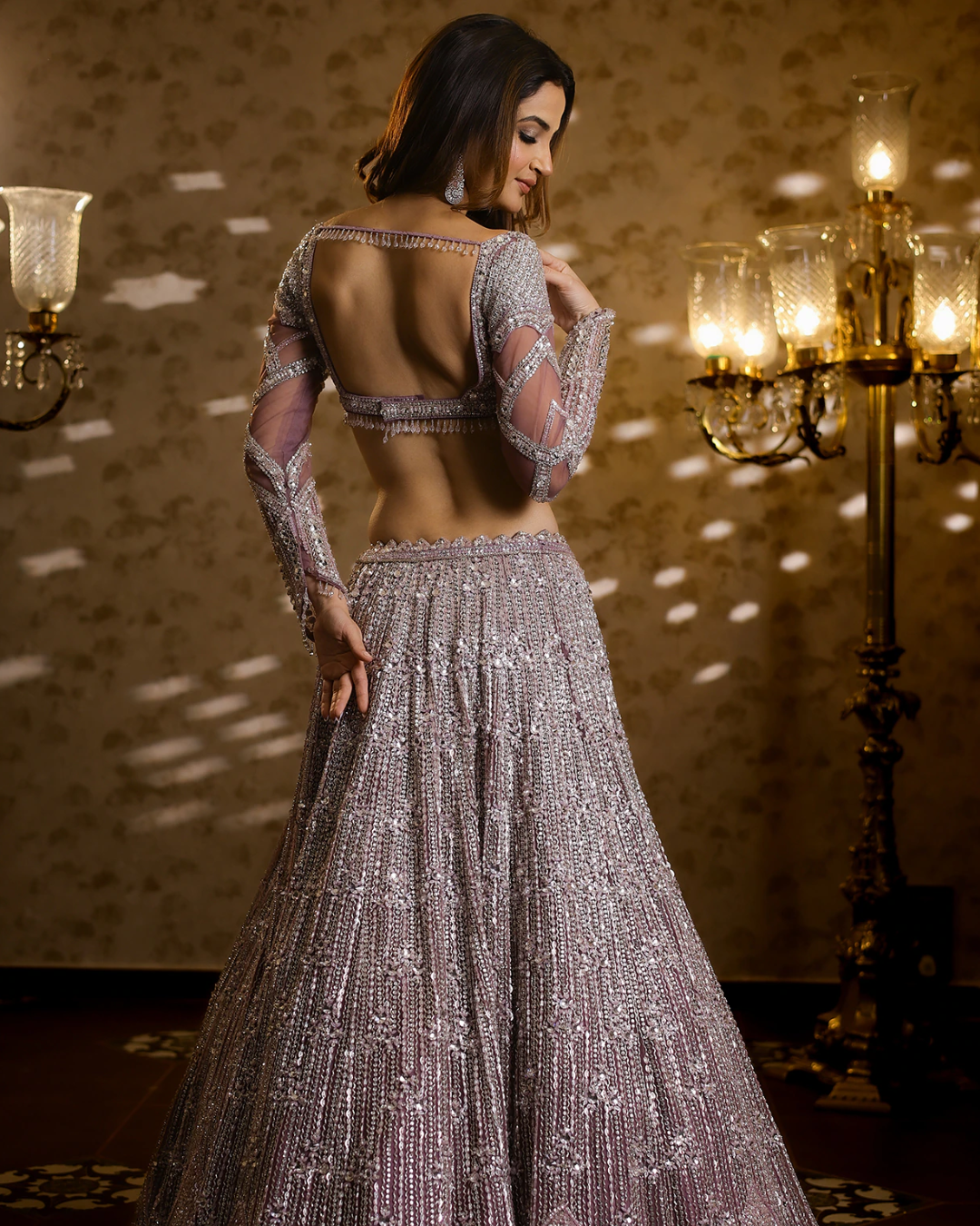 Isa by Dolly Wahal - Purple Amethyst Net Sequins & Crystal Embroidered Lehenga Set