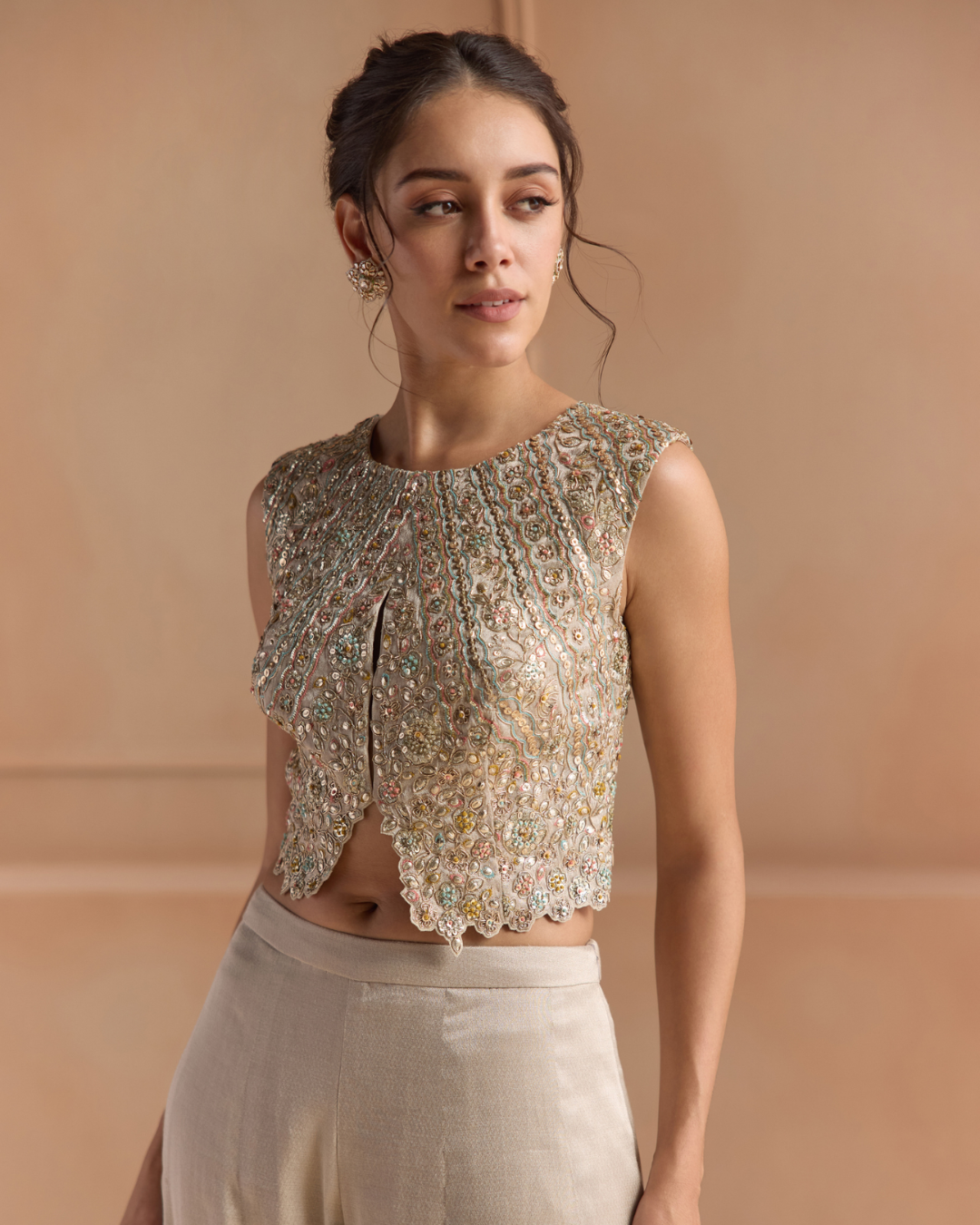 Osaa By Adarsh - Platinum Grey Embroidered Top Set From Off The Record
