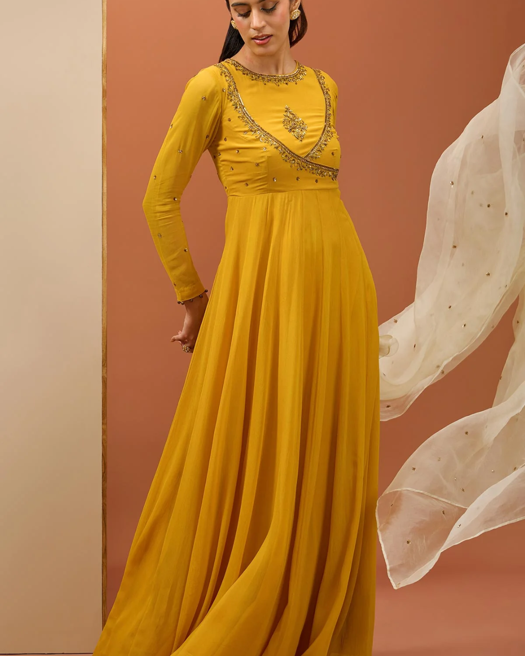 Esha Koul - Mustard Anrakali Set From Noor