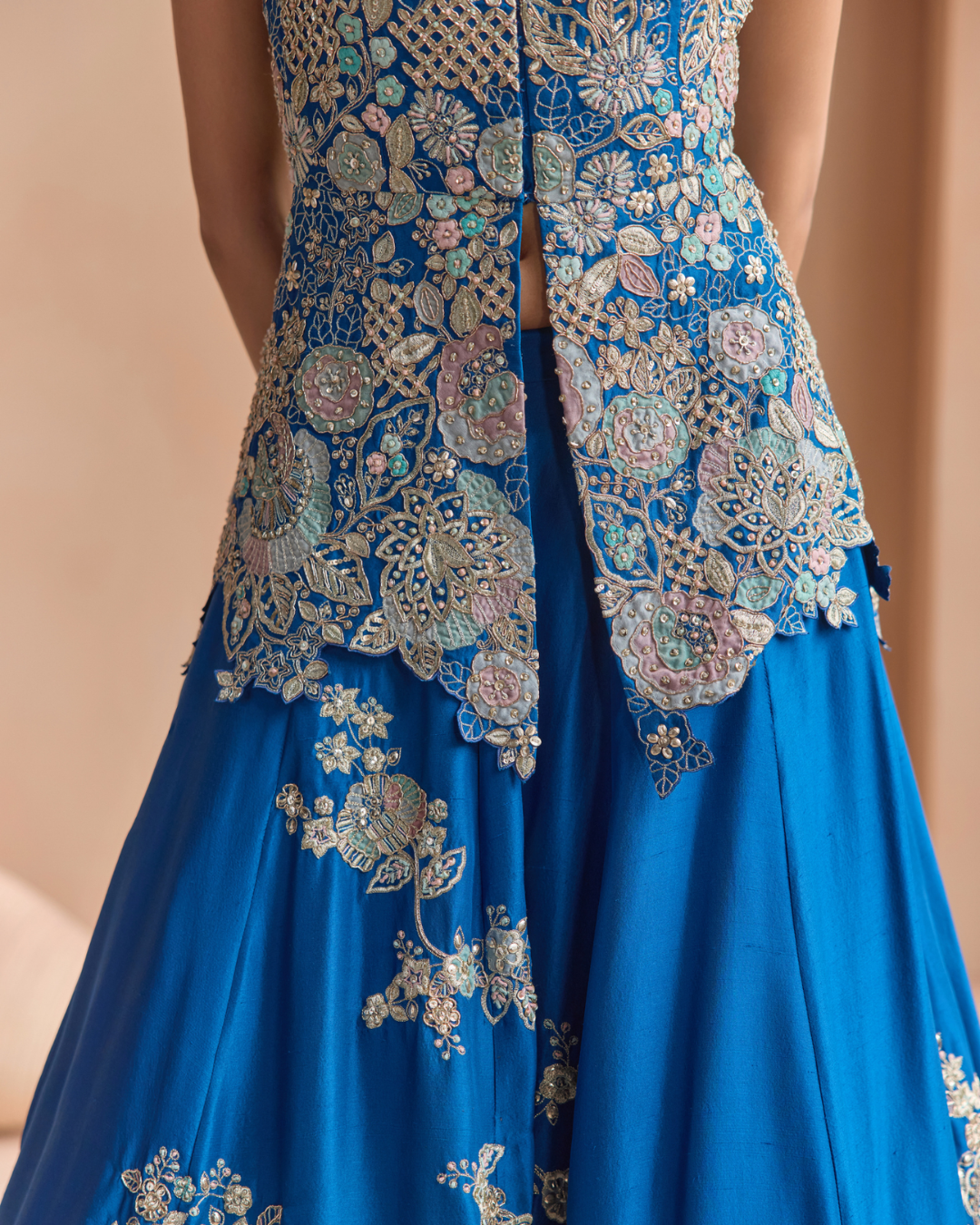 Osaa By Adarsh - Jade Blue Embroidered Peplum Lehenga Set From Off The Record