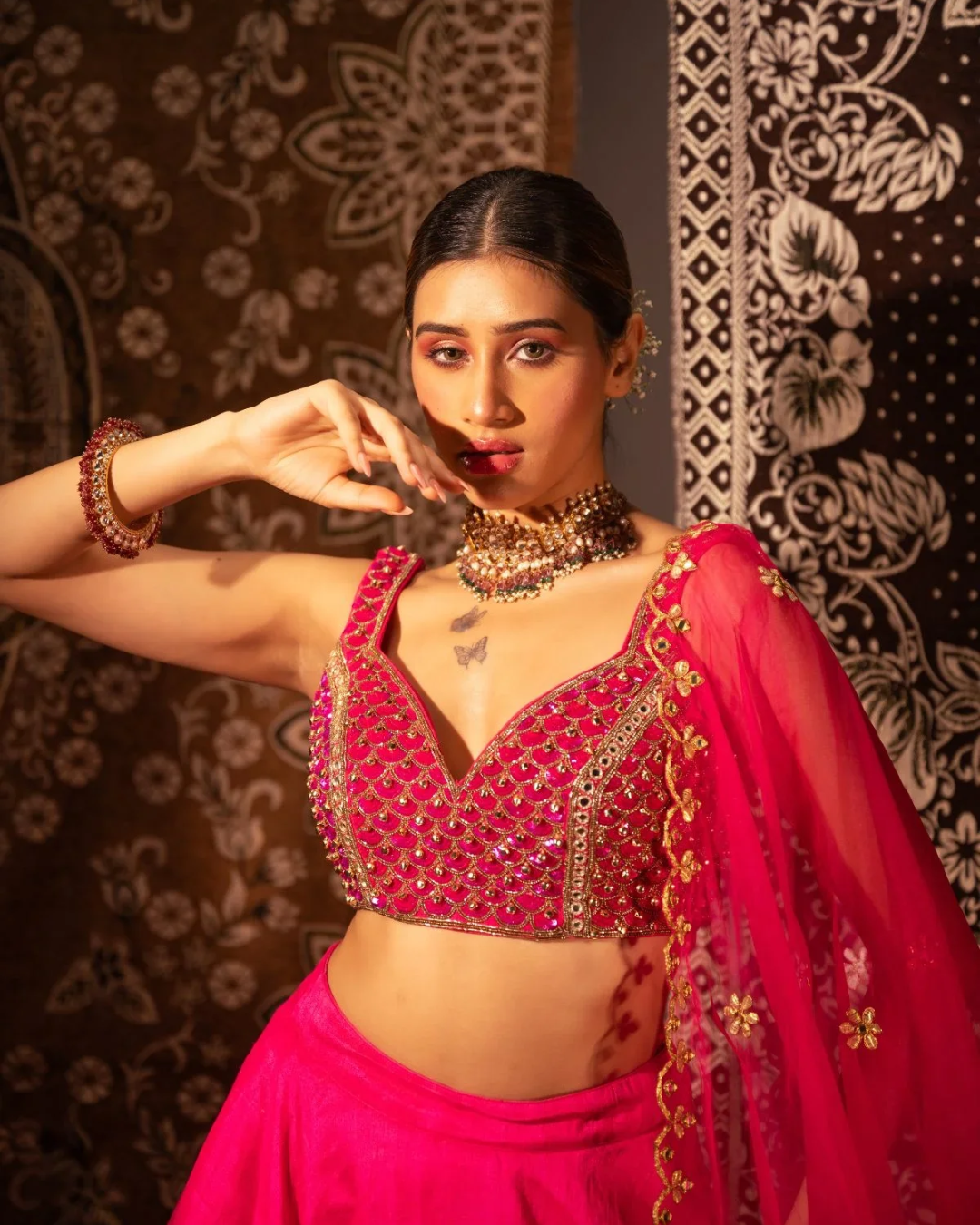Anisha Shetty - Rasberry Pink Ghungroo Blouse Lehenga Set From Rangin