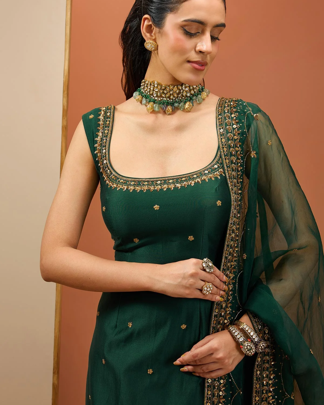 Esha Koul - Emerald Green Long Kurta Set From Noor
