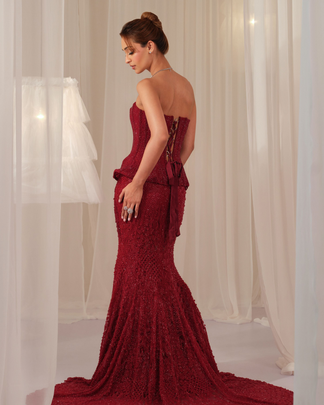 K&A By Karishma And Ashita - Maroon Corset With Fishcut Lehenga From First Love