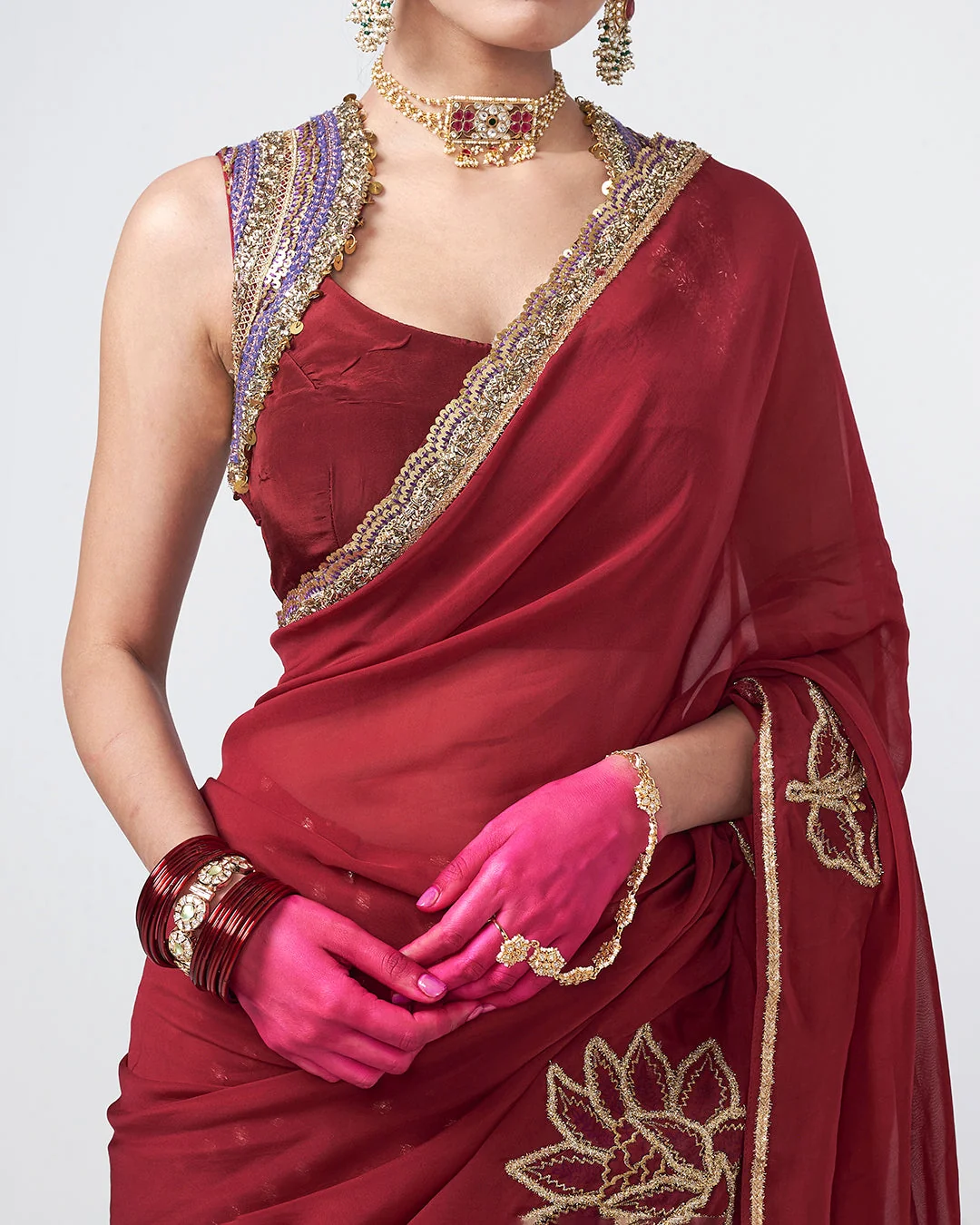 Rishi and Vibhuti - Cherry Chamak Saree From Gulon Ke Rang
